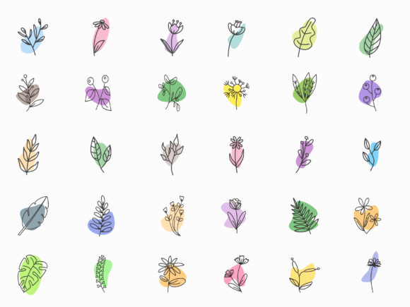 Big Pack of Hand-drawn Doodle Floral Elements