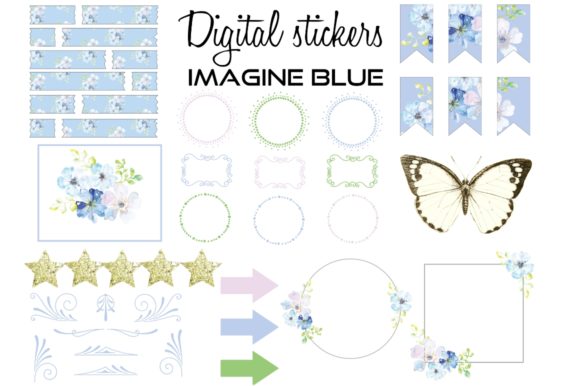 Digital Stickers Floral and Frames Blue: Integrating Elegant Assets into Digital Planning Workflows