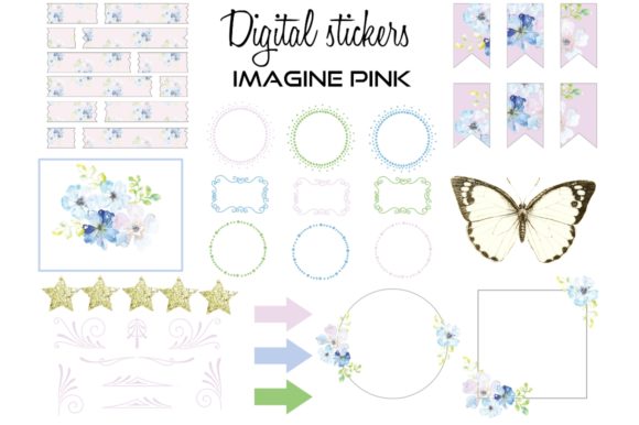 Digital Stickers Floral - Frames Pink 1