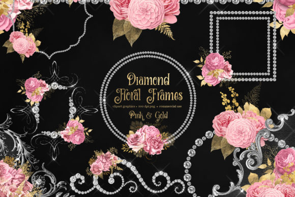 Elevating Digital Design with Diamond Floral Frames in Pink and Gold