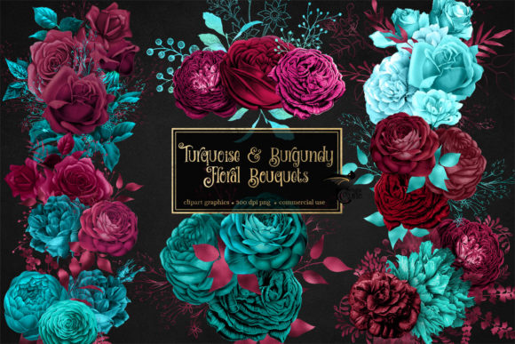 Evaluating Turquoise and Burgundy Floral Bouquets for Professional Design Projects