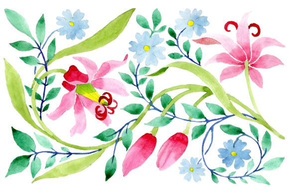 Floral Pattern Pink Watercolor Design Assets