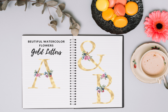 Golden Monogram Floral Letters: Digital Design Assets