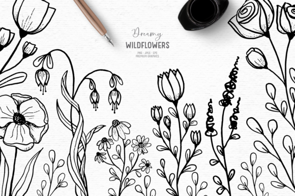 Hand Drawn Floral Digital Stamps for Creative Projects