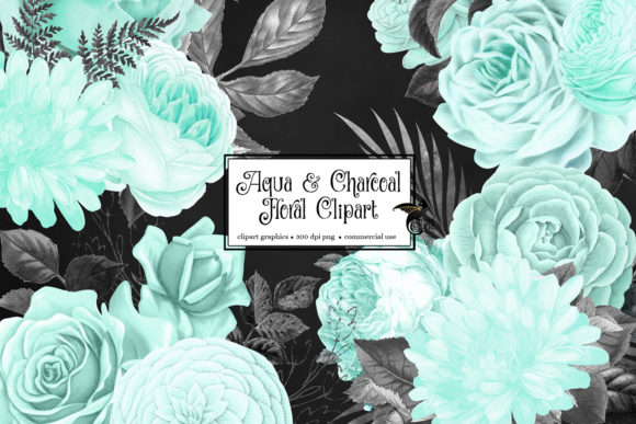 Mastering Design with Aqua and Charcoal Floral Clipart: A Comprehensive Guide to Watercolor Digital Assets
