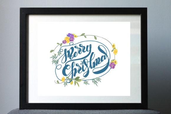 Merry Christmas Lettering with Floral: Digital Decor