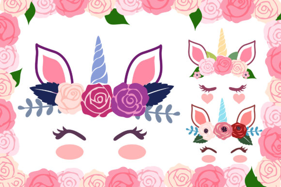 Peaceful Floral Unicorn Heads: Adorable Digital Assets for Creative Projects