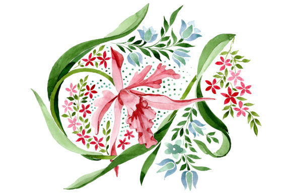 Pink Floral Ornament Watercolor Assets