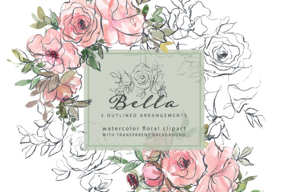 Watercolor Blush Outlined Floral Clipart Guide