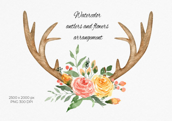 Watercolor Floral Antlers Clipart Guide