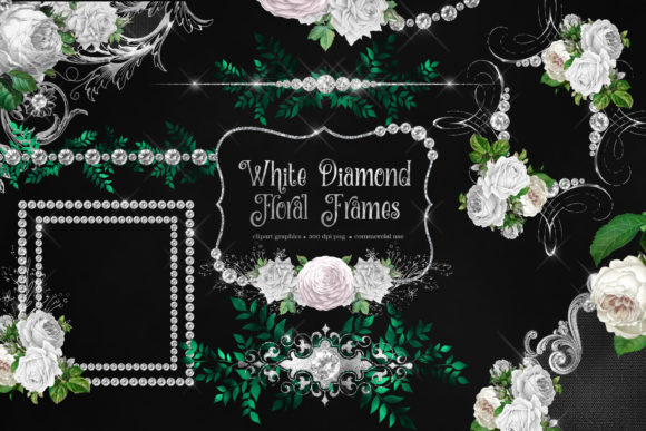 White Diamond Floral Frames Clipart: Elevating Design Projects with Instant Elegance